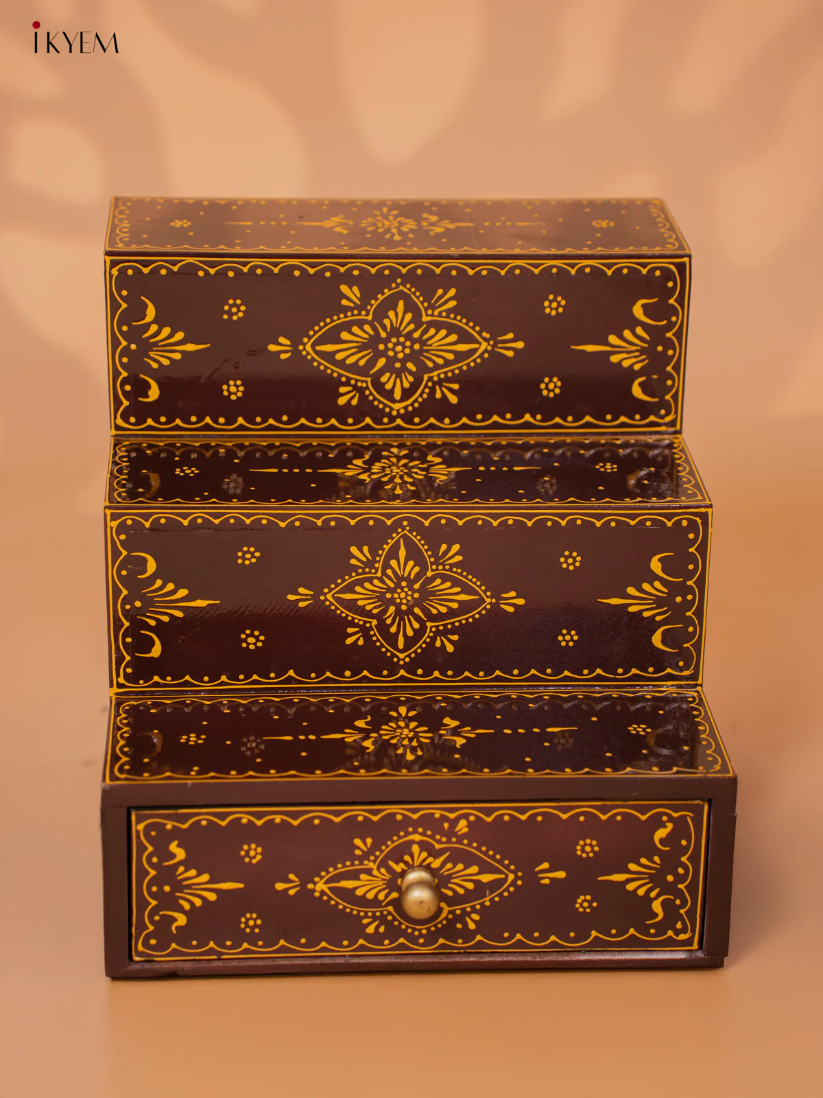WOODEN HANDPAINTED 3 STEPS WITH DRAWER-COFFEE BROWN - KD18144 - Image 2