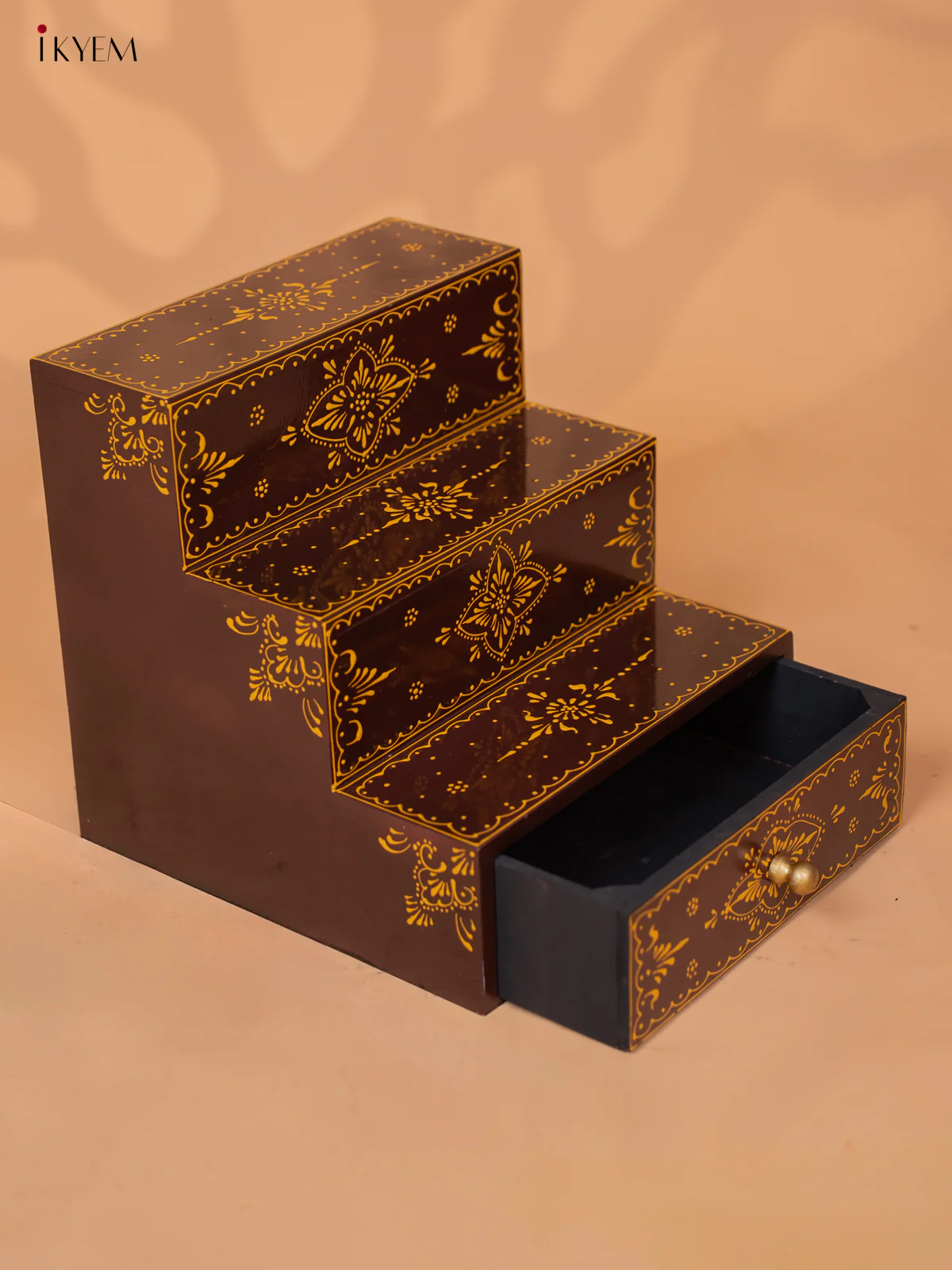WOODEN HANDPAINTED 3 STEPS WITH DRAWER-COFFEE BROWN - KD18144 - Image 3