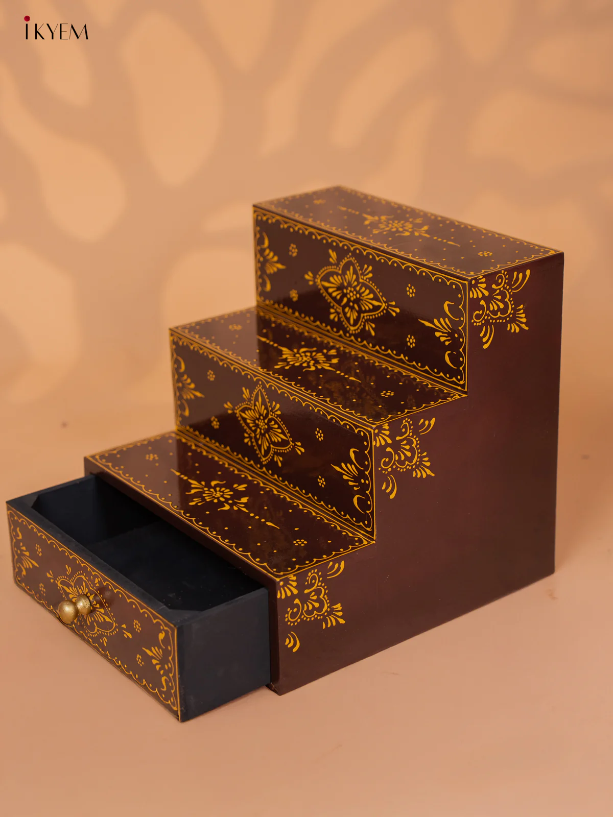 WOODEN HANDPAINTED 3 STEPS WITH DRAWER-COFFEE BROWN - KD18144 - Image 4