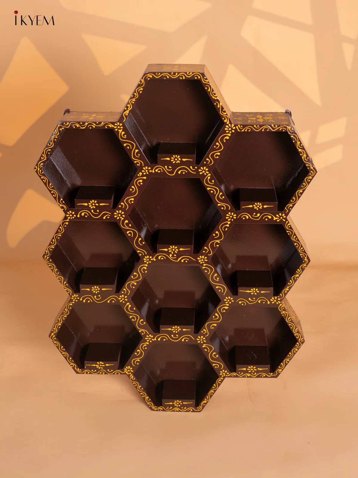 WOODEN HANDPAINTED WALL SHELF 10 OCTAGON BOXES- COFFEE BROWN - KD18148 - Image 2
