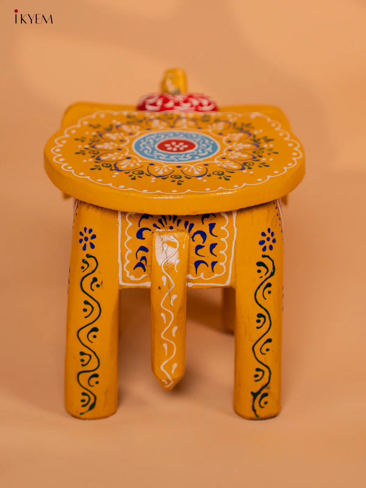 Wooden Hand painted Elephant Stool - Yellow - 6 Inch - KD18158 - Image 4
