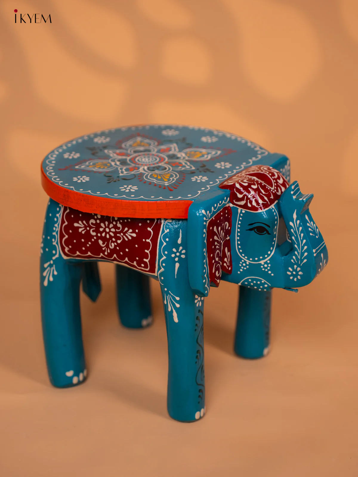 Wooden Hand painted Elephant Stool - Sky Blue- 8 Inch - KD18162 - Image 2