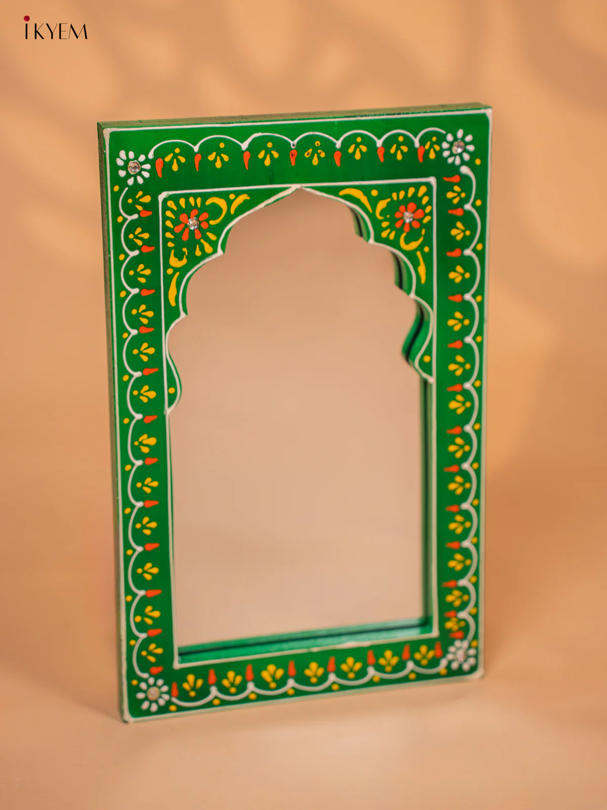 Wooden Hand painted Jharokha Frame with Mirror - Green- KD18169