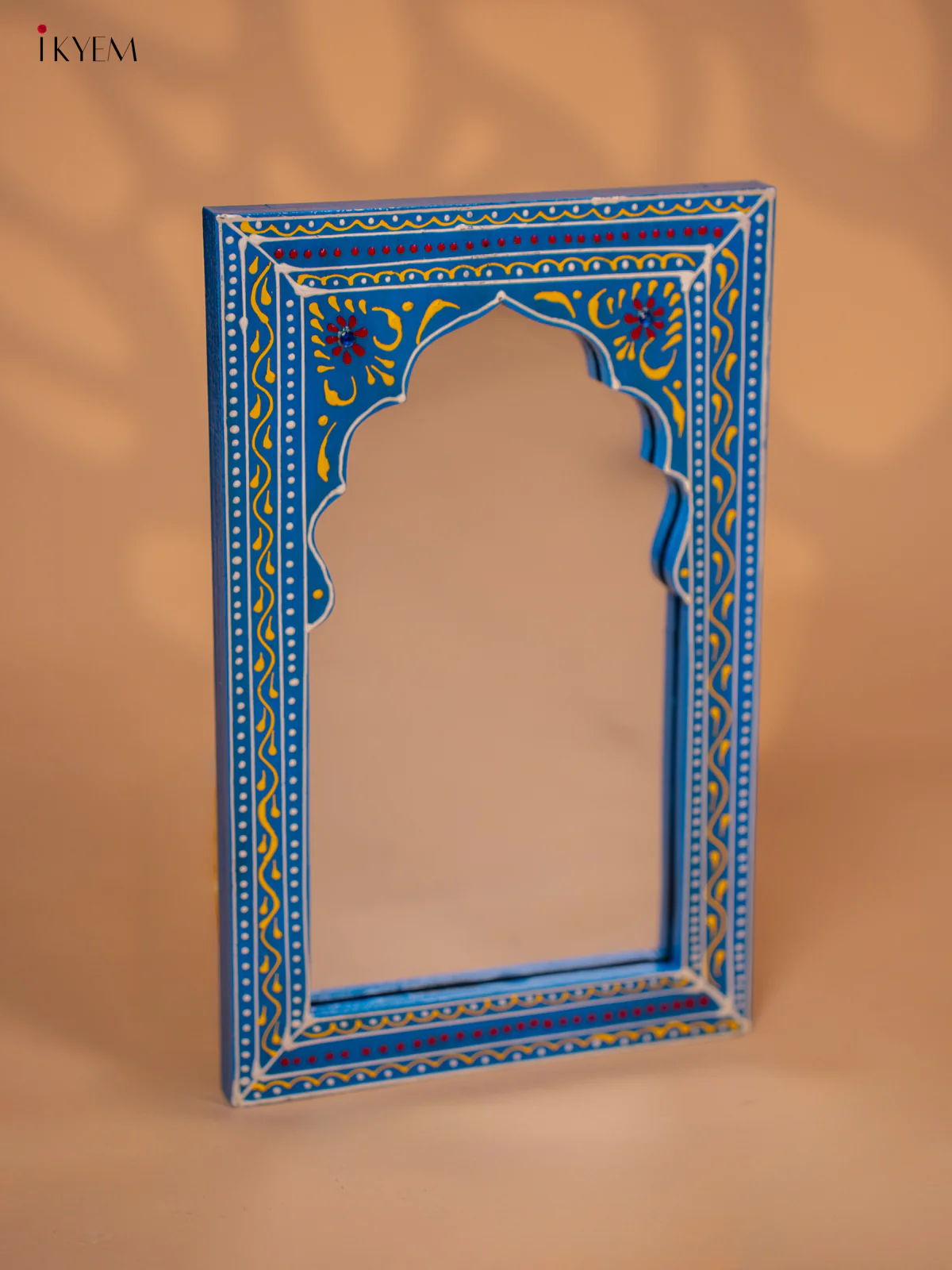 Wooden Hand painted Jharokha Frame with Mirror - Sky Blue - KD18170 - Image 2