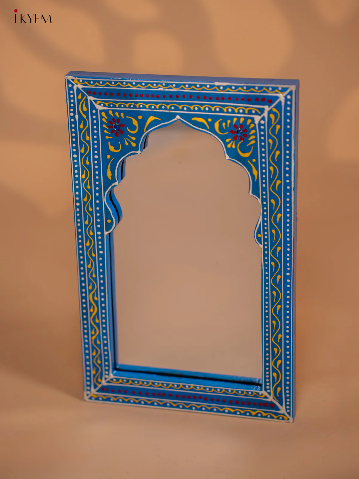 Wooden Hand painted Jharokha Frame with Mirror - Sky Blue - KD18170 - Image 3