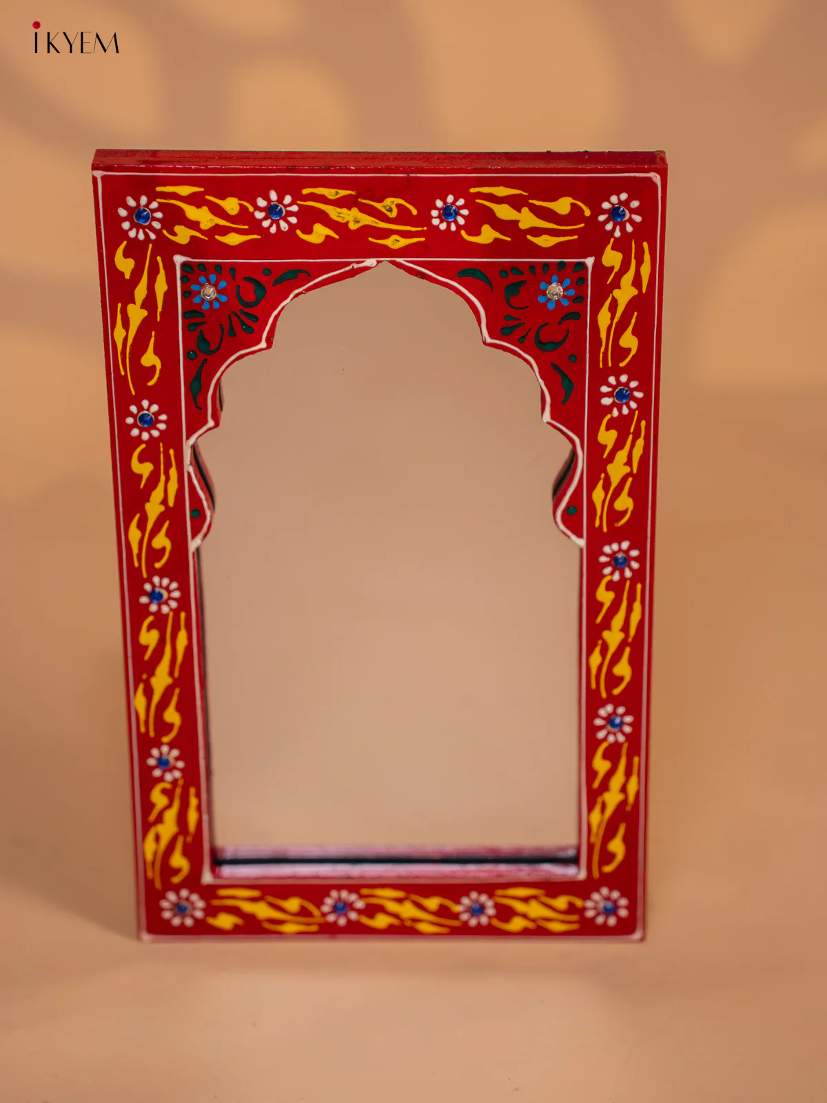 Wooden Hand painted Jharokha Frame with Mirror - Red - KD18171