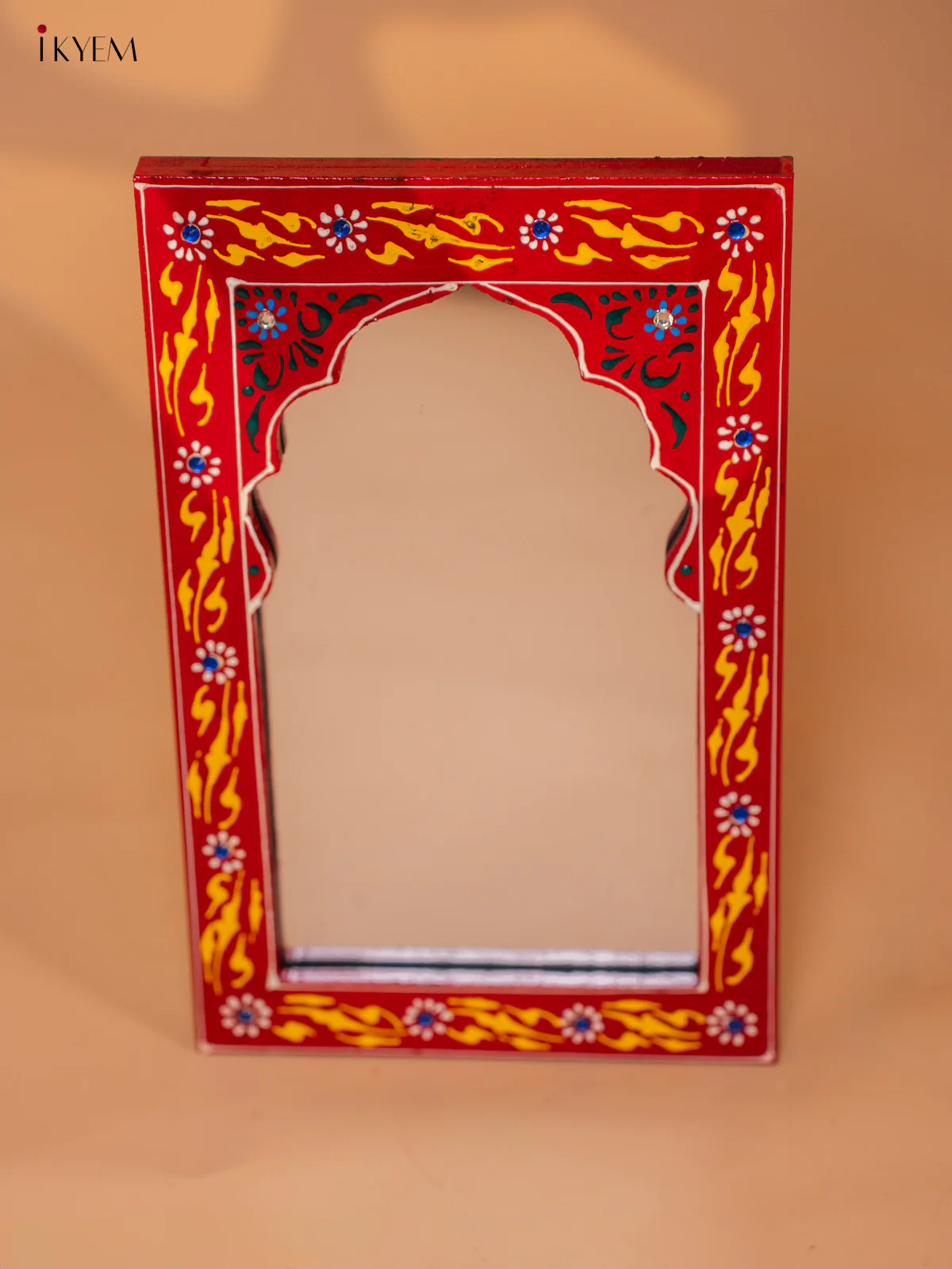 Wooden Hand painted Jharokha Frame with Mirror - Red - KD18171 - Image 3