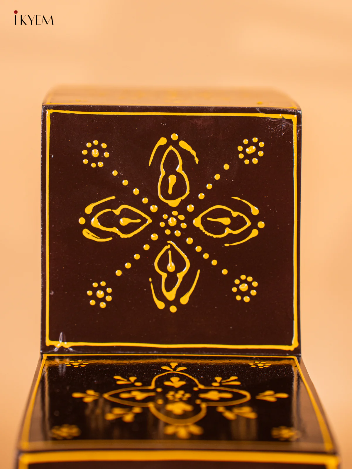 Hand-Painted Wooden 3-Step Diya Padi (Set Of 2) - Coffee Brown - 12 Inches - KD18175 - Image 4