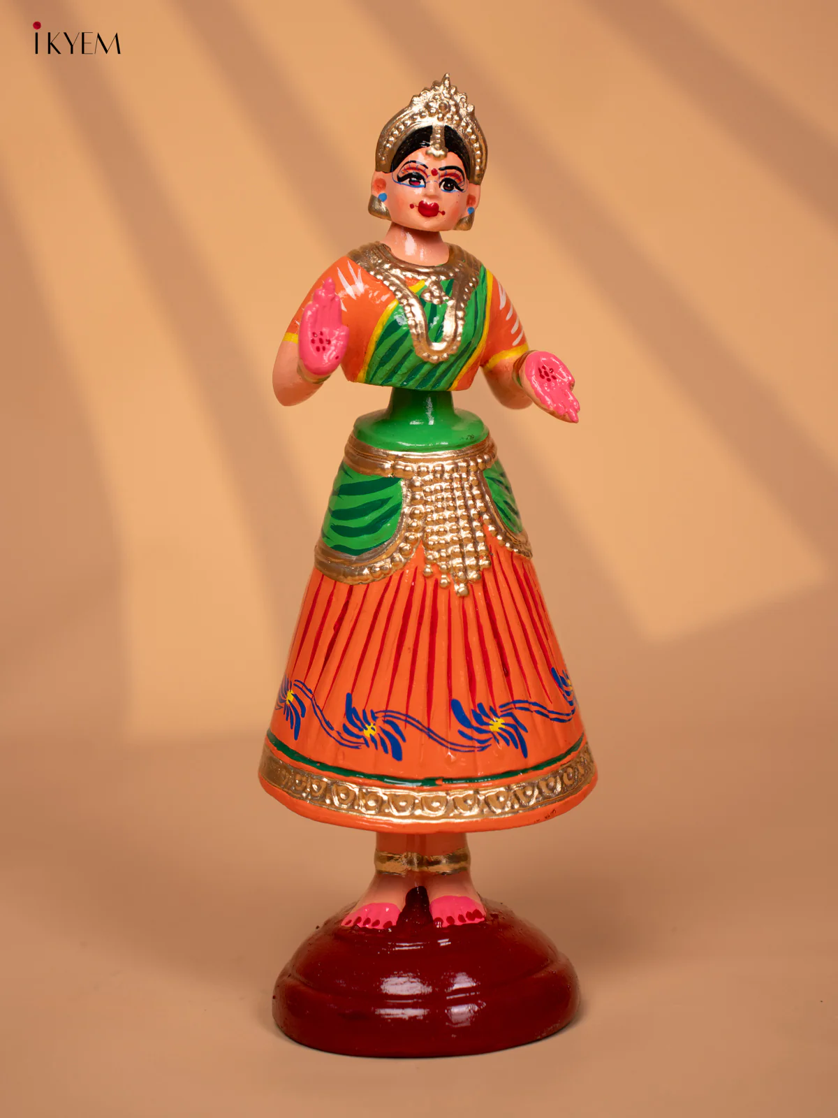 Thanjavur/Tanjore Iconic Dancing Doll - Orange with Green 13 Inch - KD24123 - Image 2