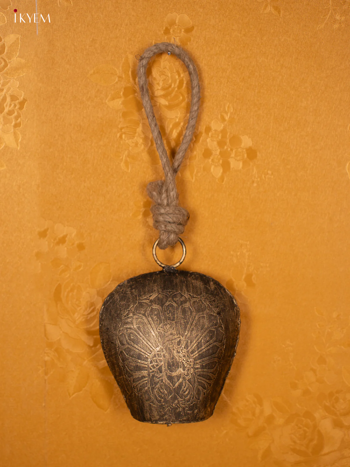 Metal Cow Bell with PEACOCK Engraving & Rope Handle- 5INCH