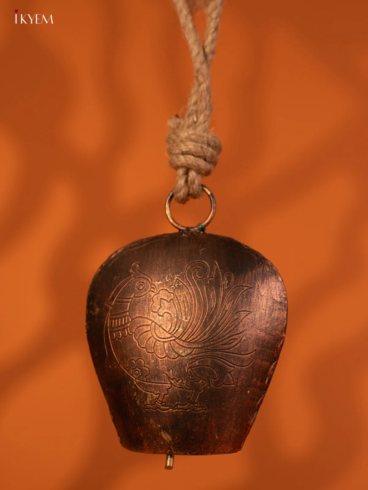 Metal Cow Bell with Annapakshi Engraving & Rope Handle- 5 Inch - KD25116