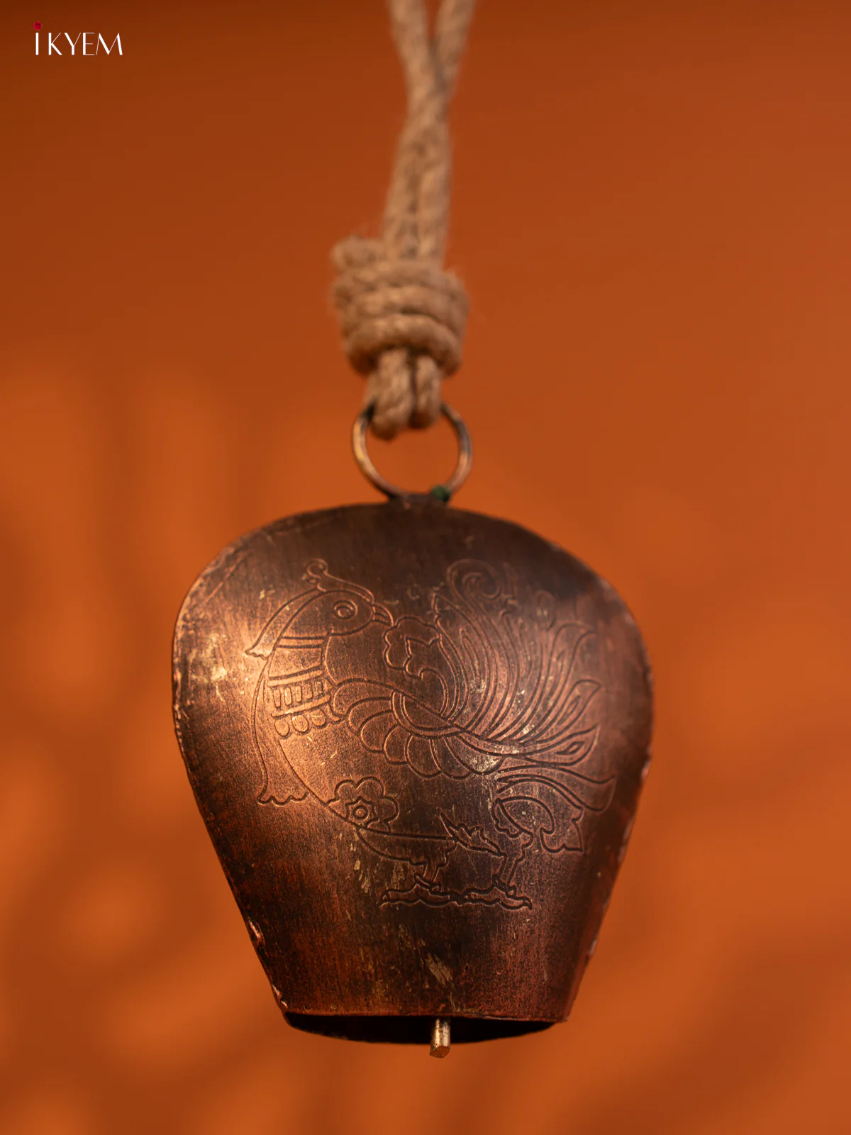 Metal Cow Bell with Annapakshi Engraving & Rope Handle- 5 Inch - KD25116 - Image 3
