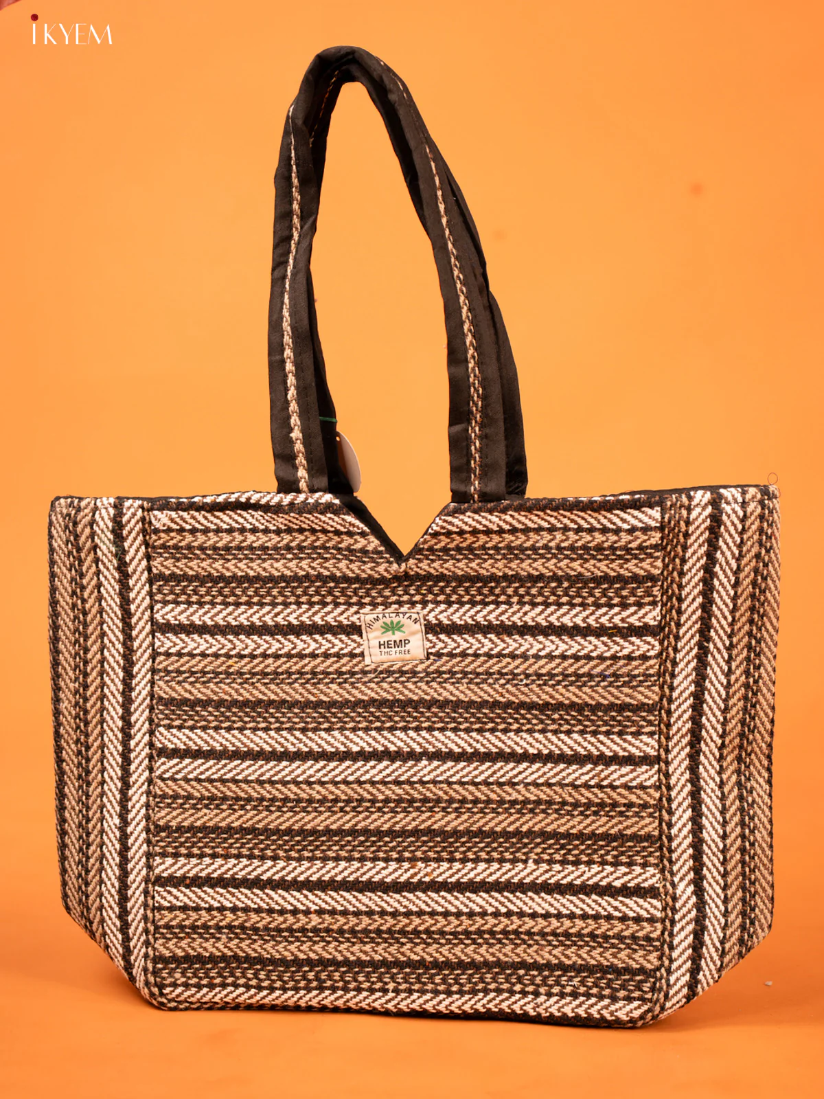 Jacquard Tote Bag - Cream with Brown - KD26170