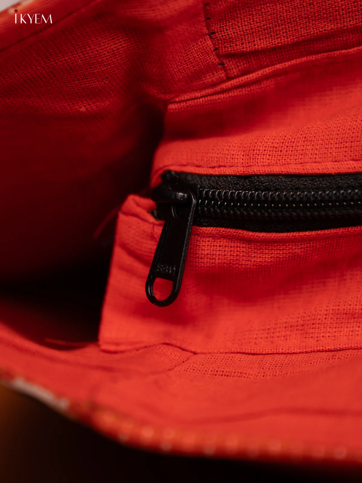 Ajrakh Aari work Hand bag - Orange - Image 3