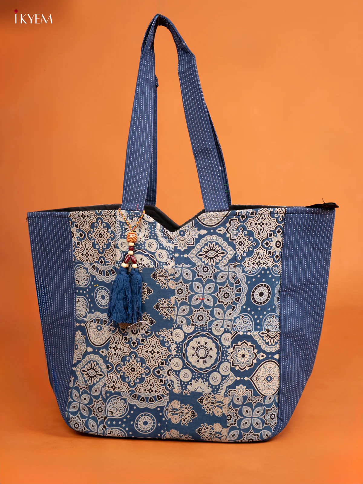 Ajrakh Printed Hand bag - Navy blue