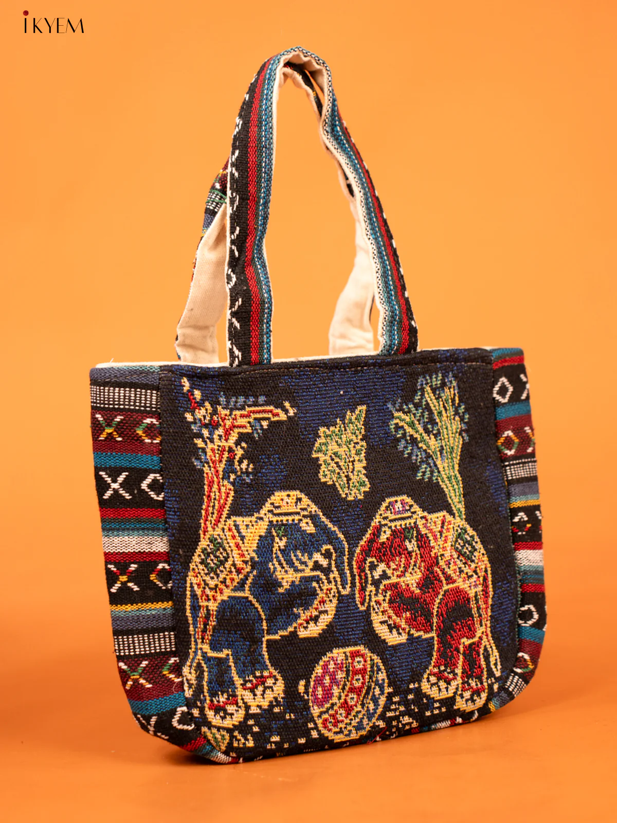 Cotton Zipper Closure tote bag - Elephant Small - Image 3