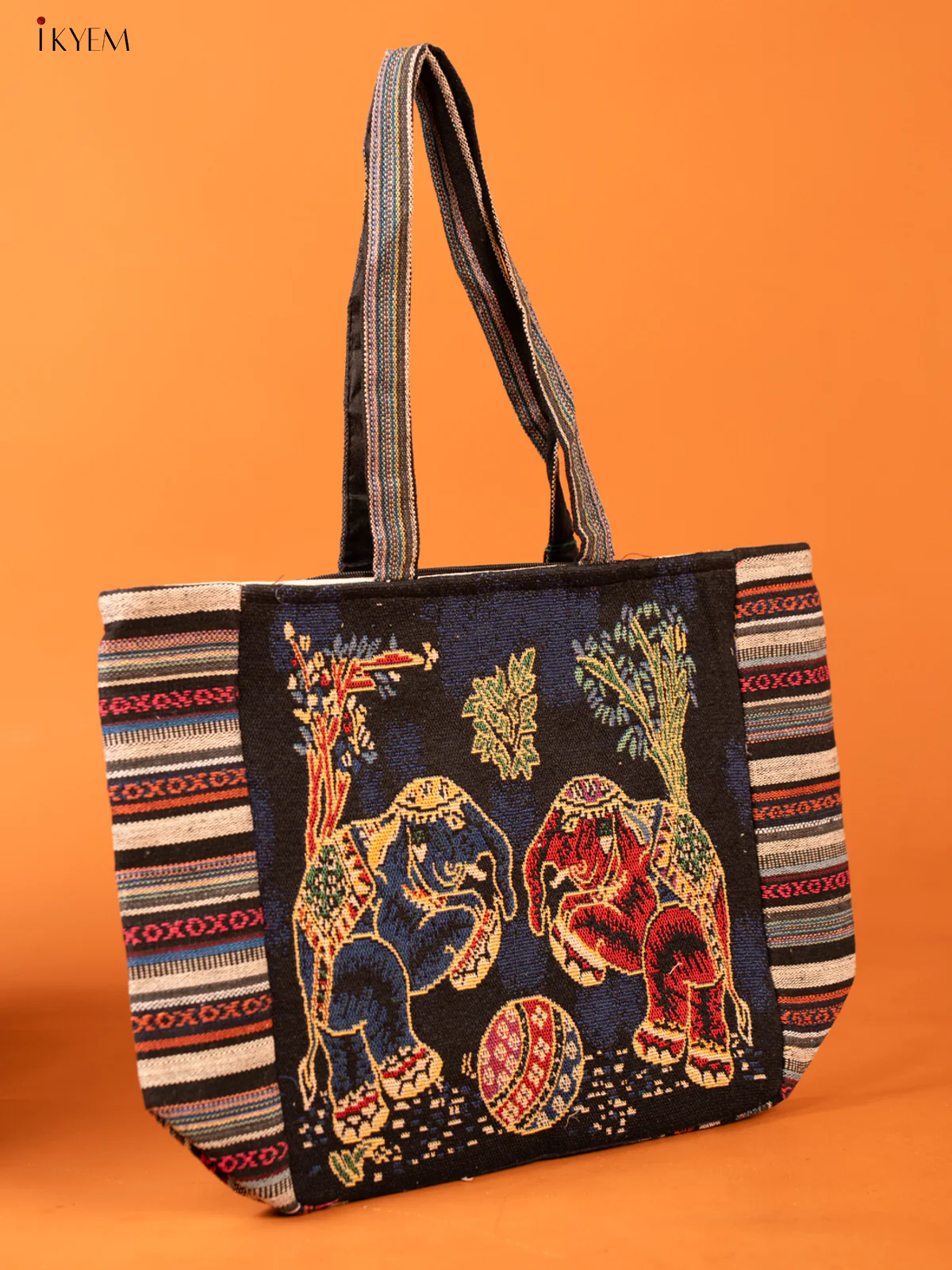 Cotton Zipper Closure tote bag - Elephant Big - Image 2