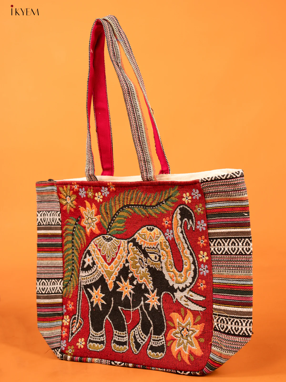 Cotton Zipper Closure tote bag - Elephant Big - Image 3