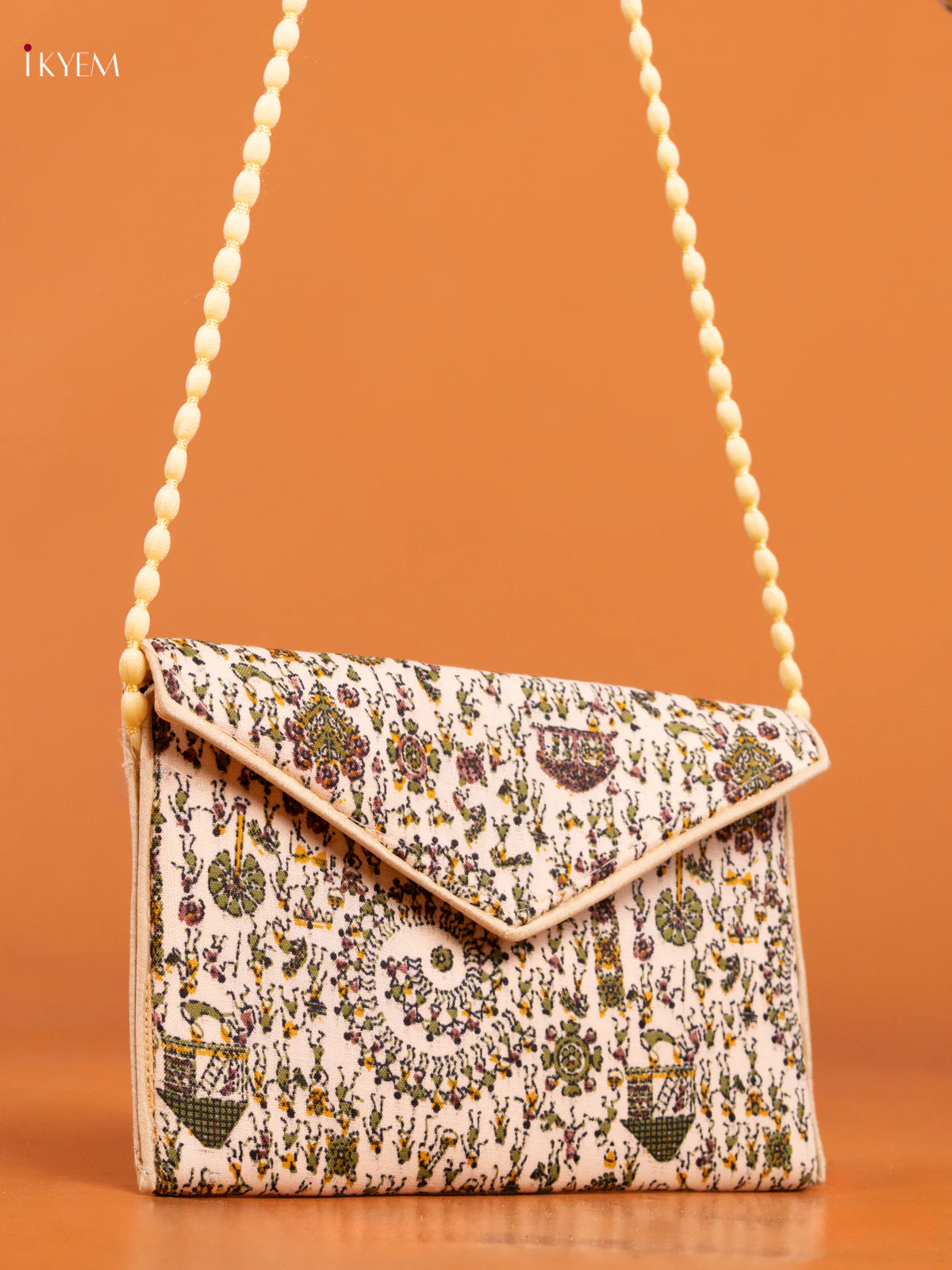 Cotton Warli Printed Sling Bag - Green with white -KD26255 - Image 2