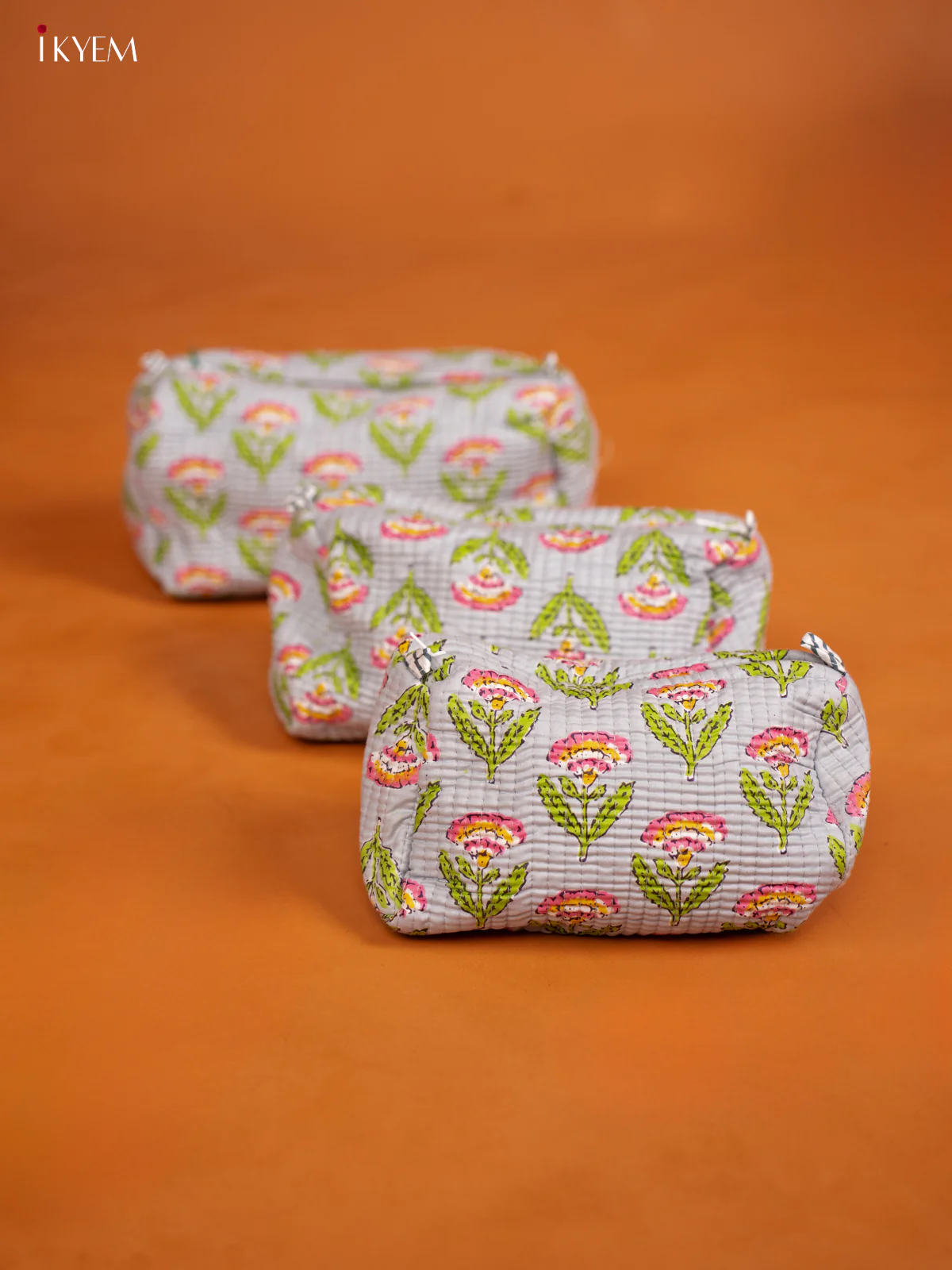 Cotton printed Pouch - Set of 3 - Pastel Blue - KD26309