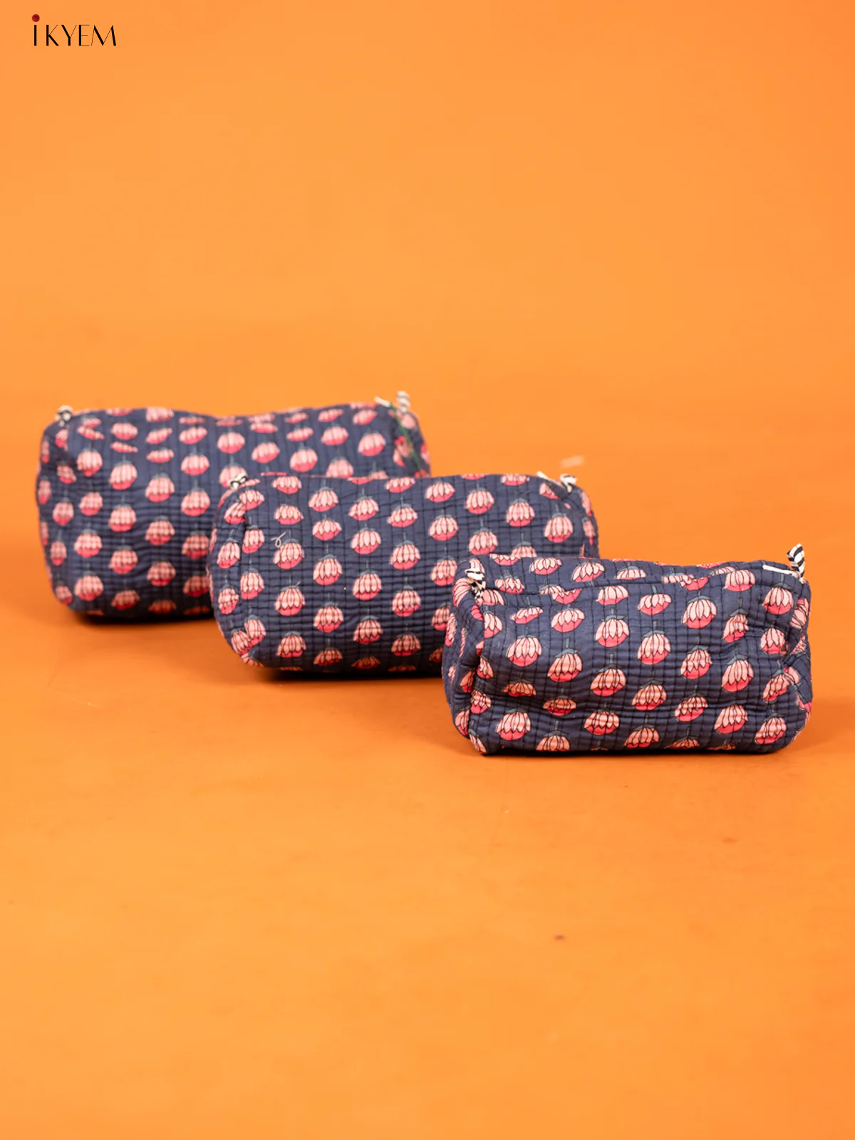 Cotton printed Pouch - Set of 3 - Navy Blue  - KD26315