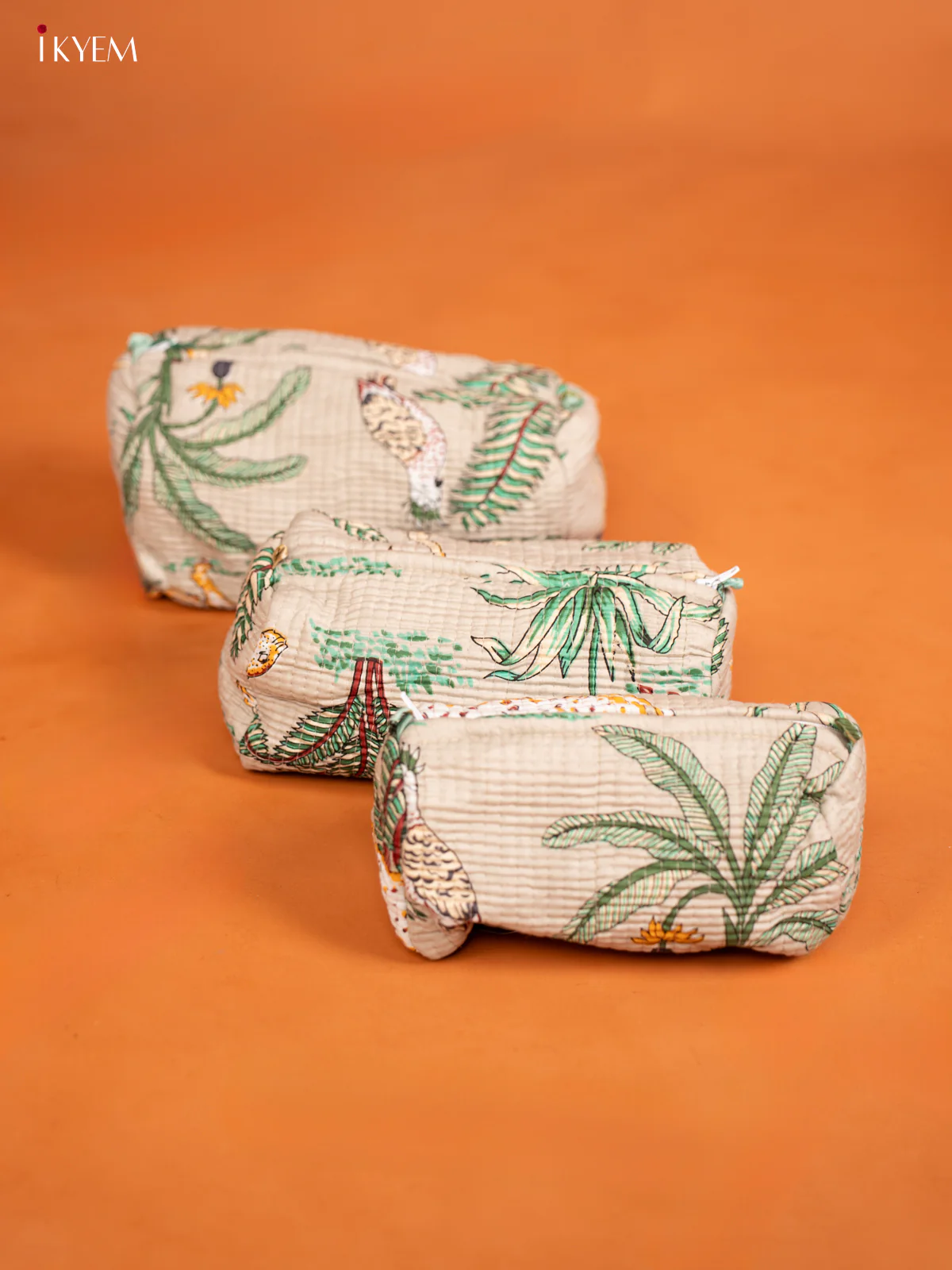 Cotton printed Pouch - Set of 3 - Grey - KD26337
