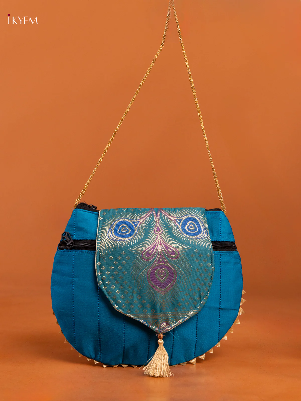 Banarasi Silk Potli Bag Flap with Mandala Design - Blue - KD26416