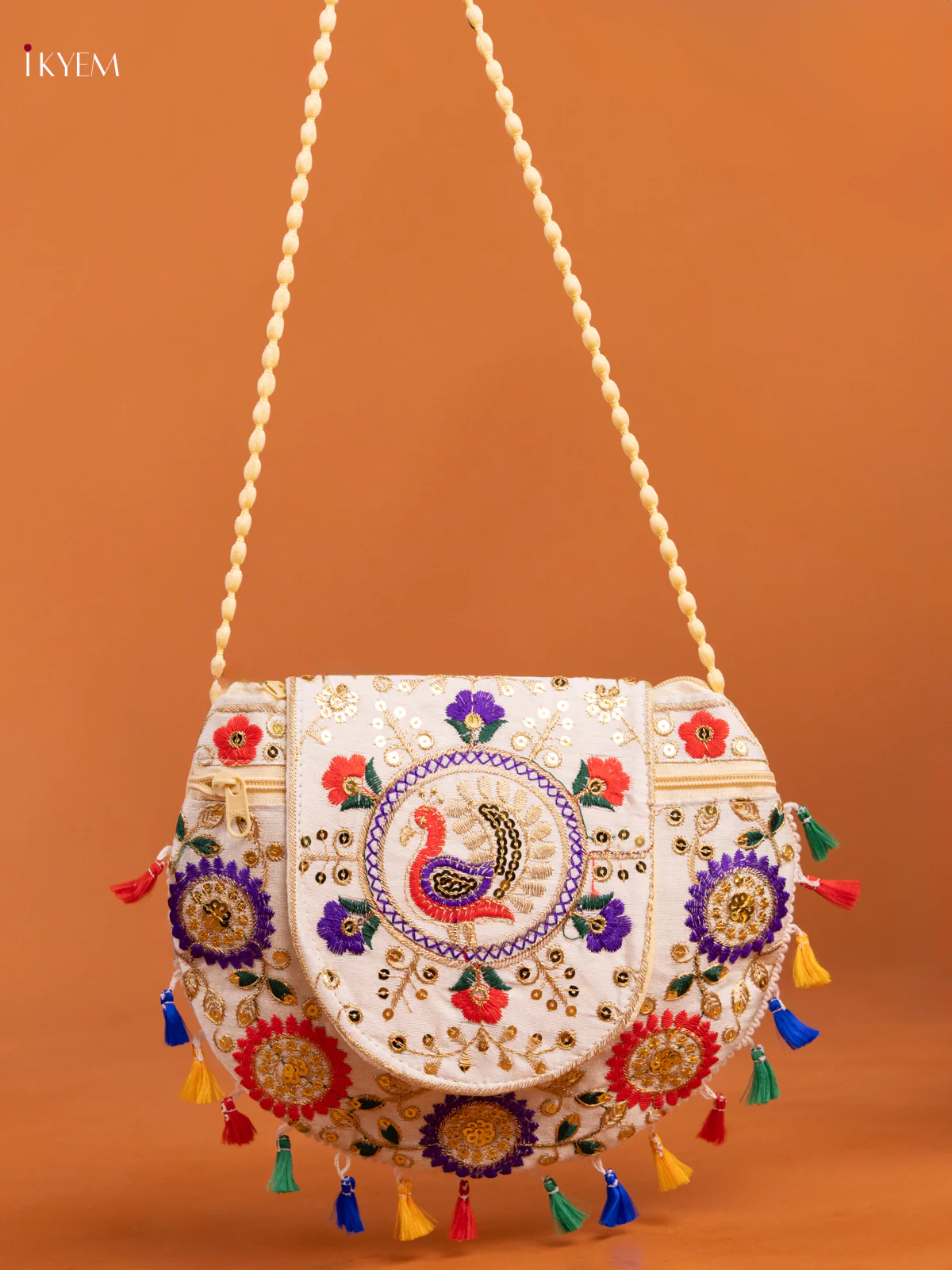 Multi Color Embrodery Sling Bag -Peacock