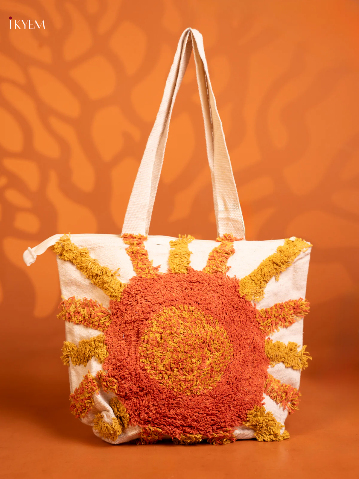 jacquard Embroidery Tote Bag with 1 Compartment - Orange with Yellow - KD26440