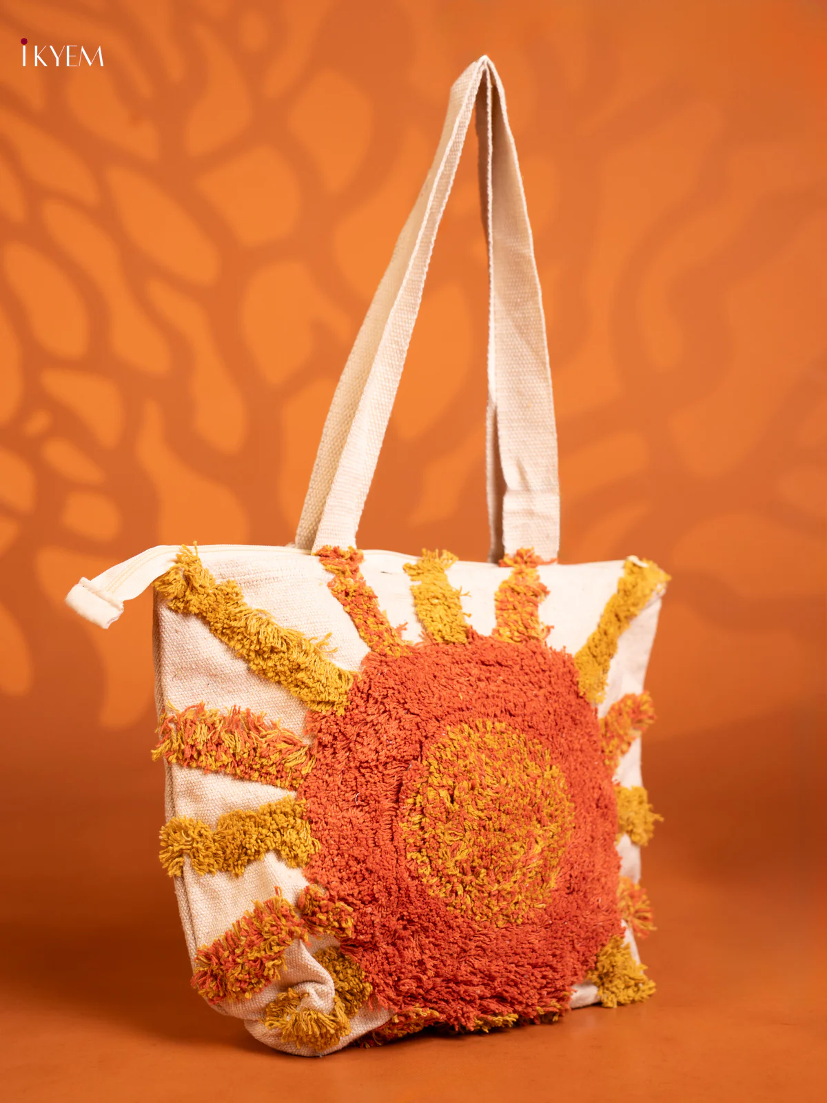jacquard Embroidery Tote Bag with 1 Compartment - Orange with Yellow - KD26440 - Image 2