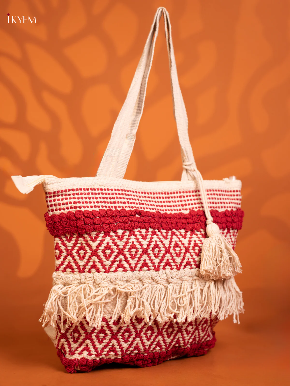 Boho Tote Cloth Bag White With Red - KD26455 - Image 2