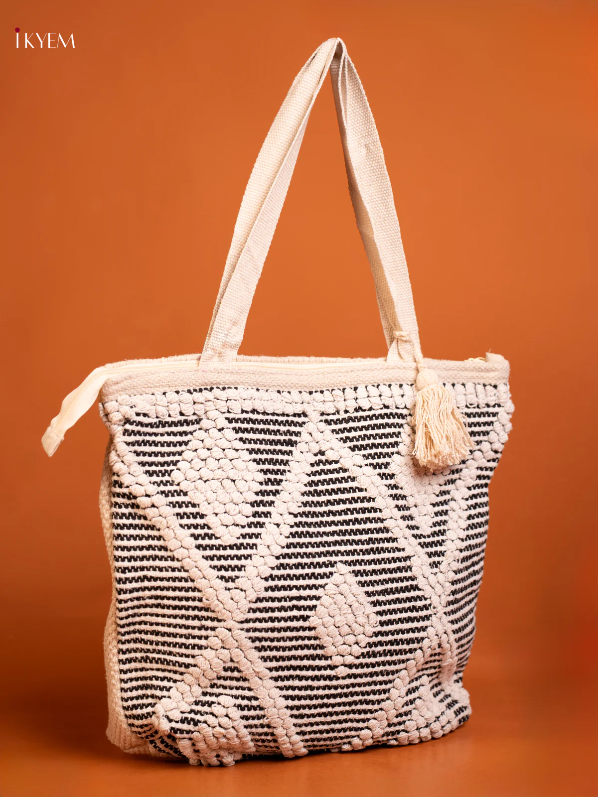 Boho Tote Cloth Bag White With Black - Image 2