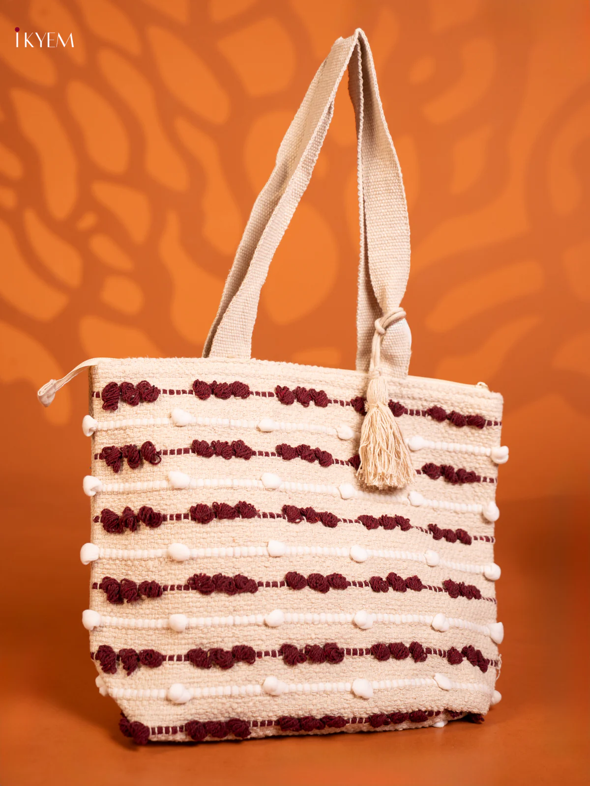 Boho Tote Cloth Bag White With Red - Image 2