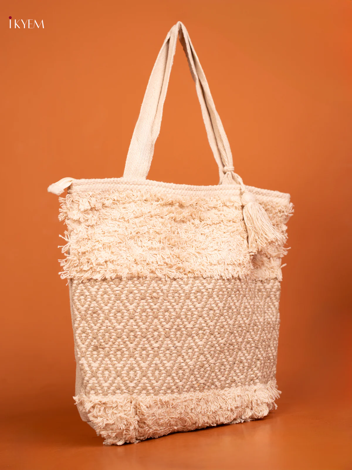 Boho Pattern Jaquard Tote Bag - White - KD26474 - Image 2