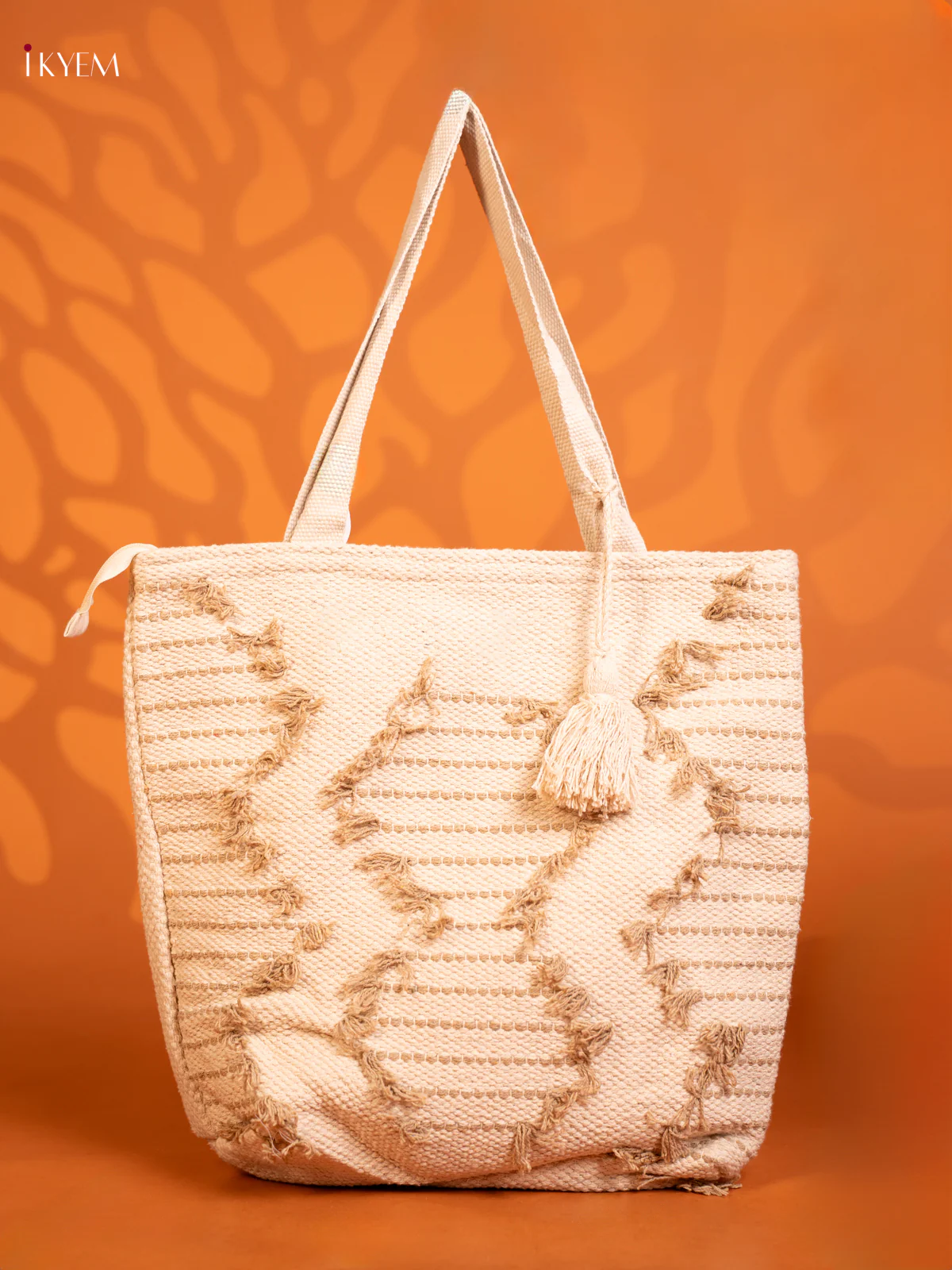Jaquard Tote Bag - White - KD26480