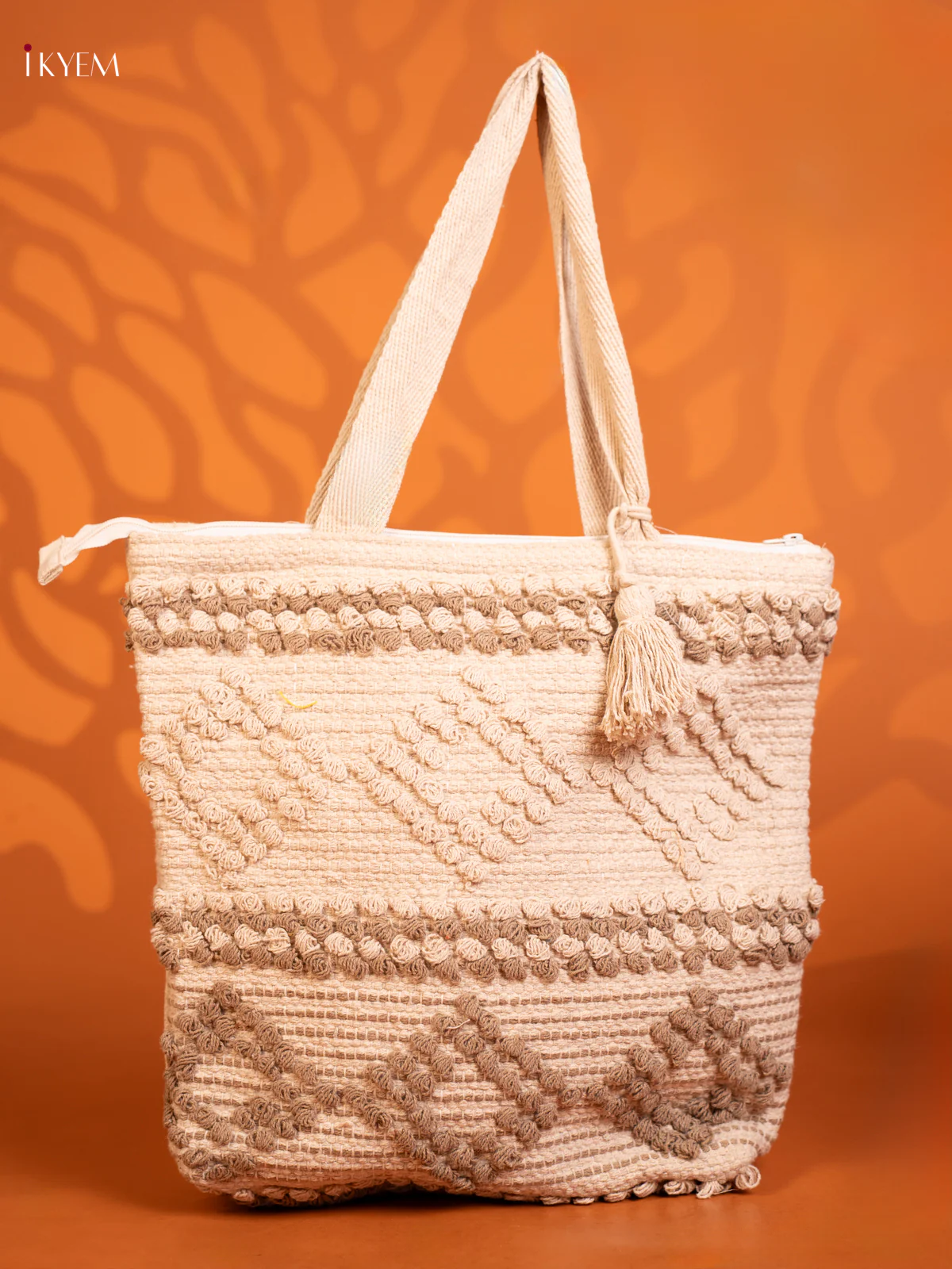 Jaquard Tote Bag - White - KD26481