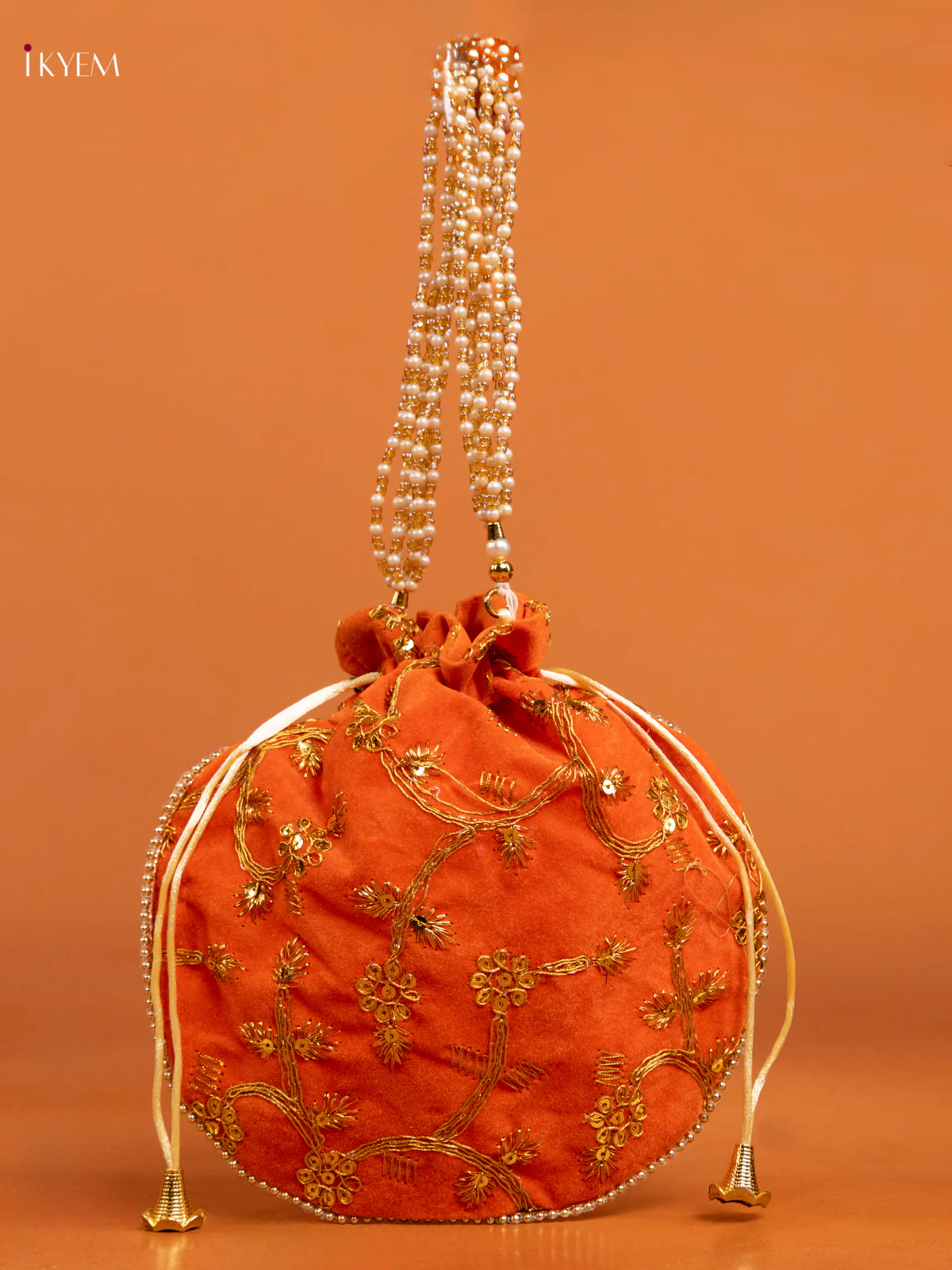 Floral Design gold zari work Potli Bag Orange - KD26496