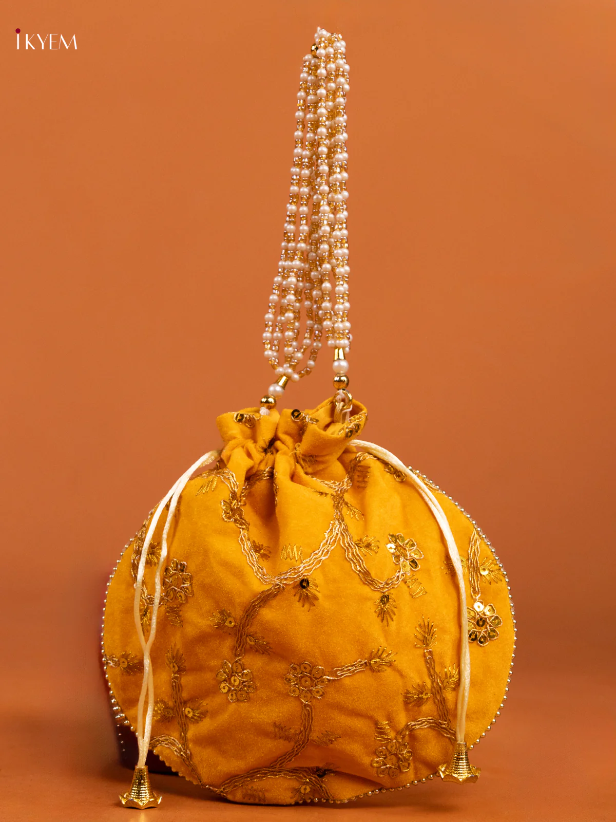 Floral Design gold zari work Potli Bag Yellow - KD26497