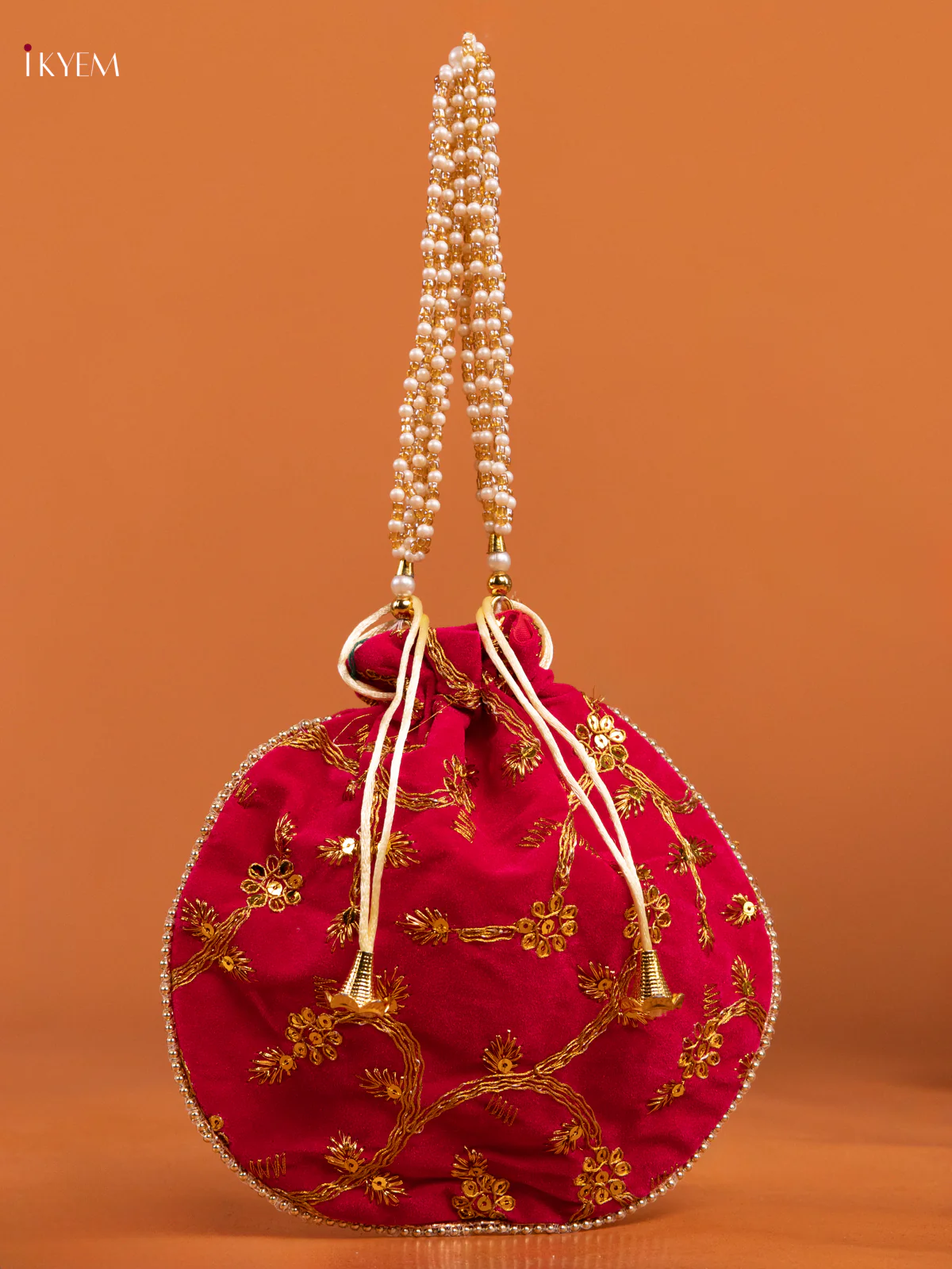 Floral Design gold zari work Potli Bag Pink - KD26498