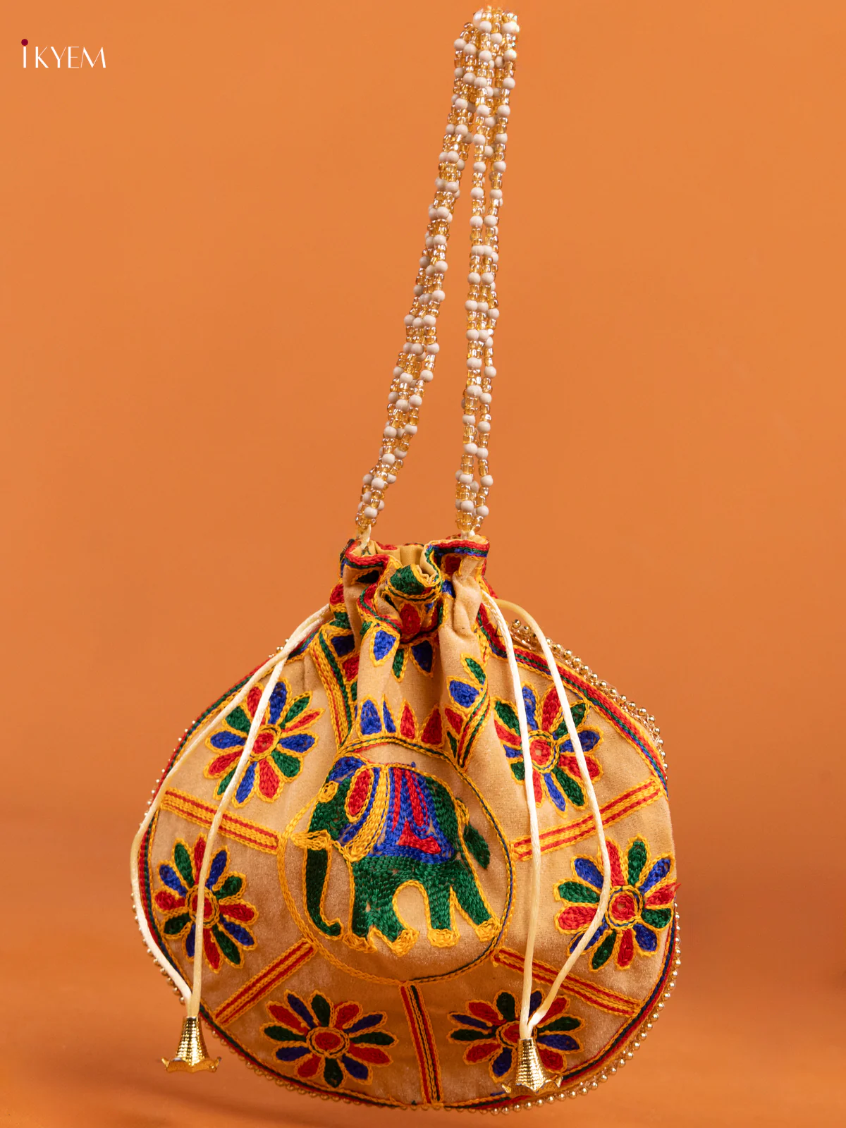 Embroidered Elephant Design Potli Bag - Sandal - KD26500