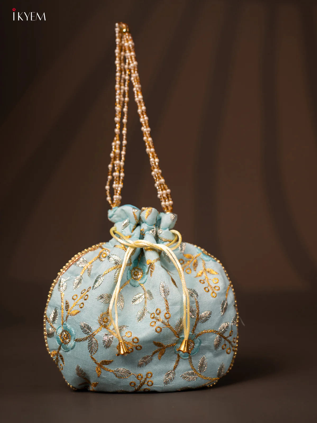Embroidered Floral Design Potli Bag Blue - KD26511 - Image 3