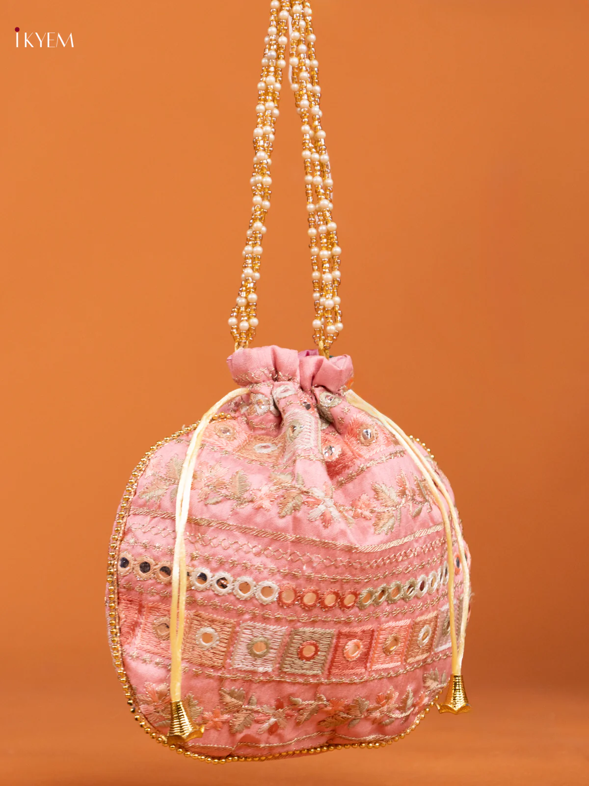 Embroidered Floral Design Potli Bag Pink - KD26517