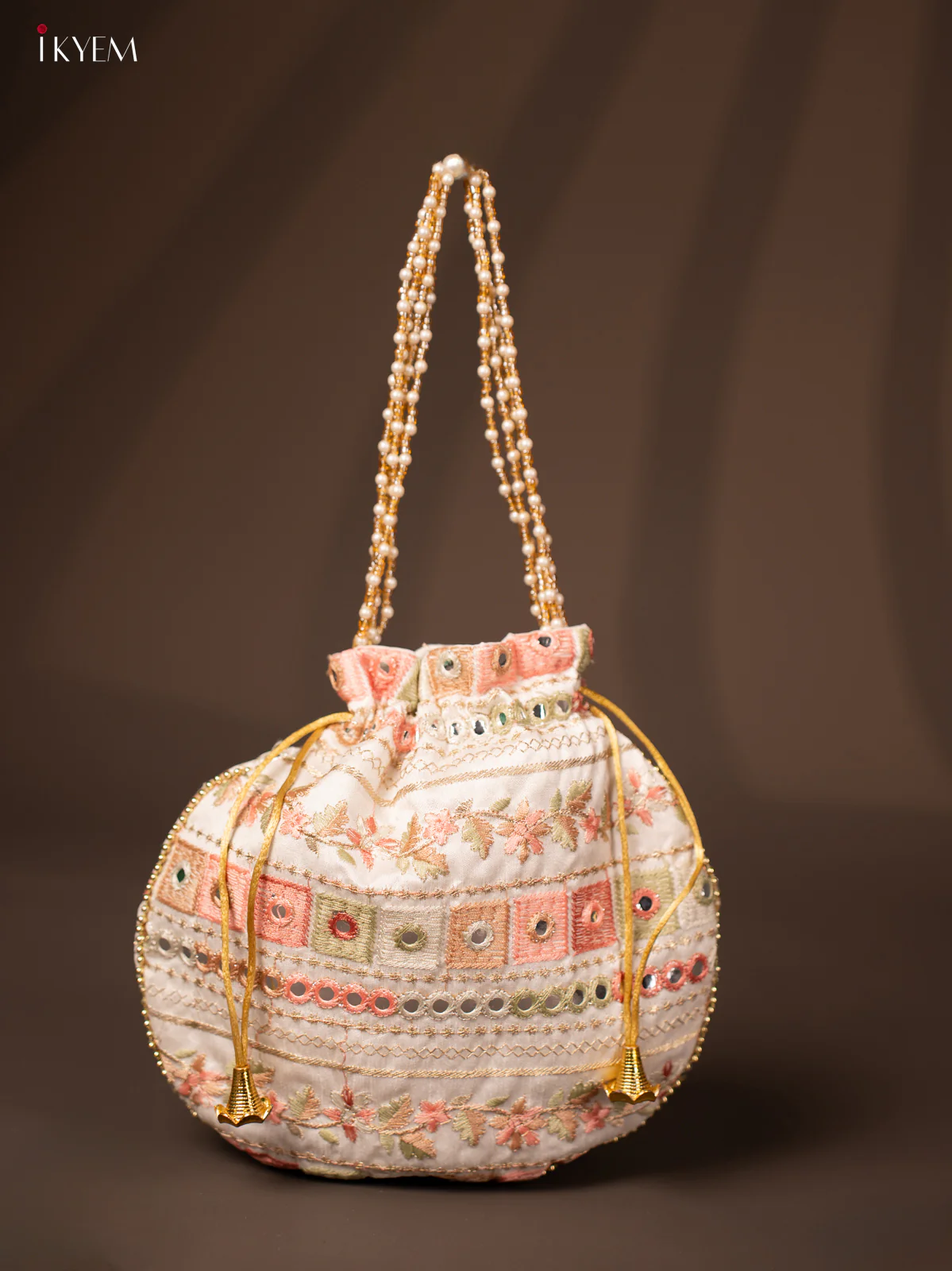 Embroidered Floral Design Potli Bag White - KD26518