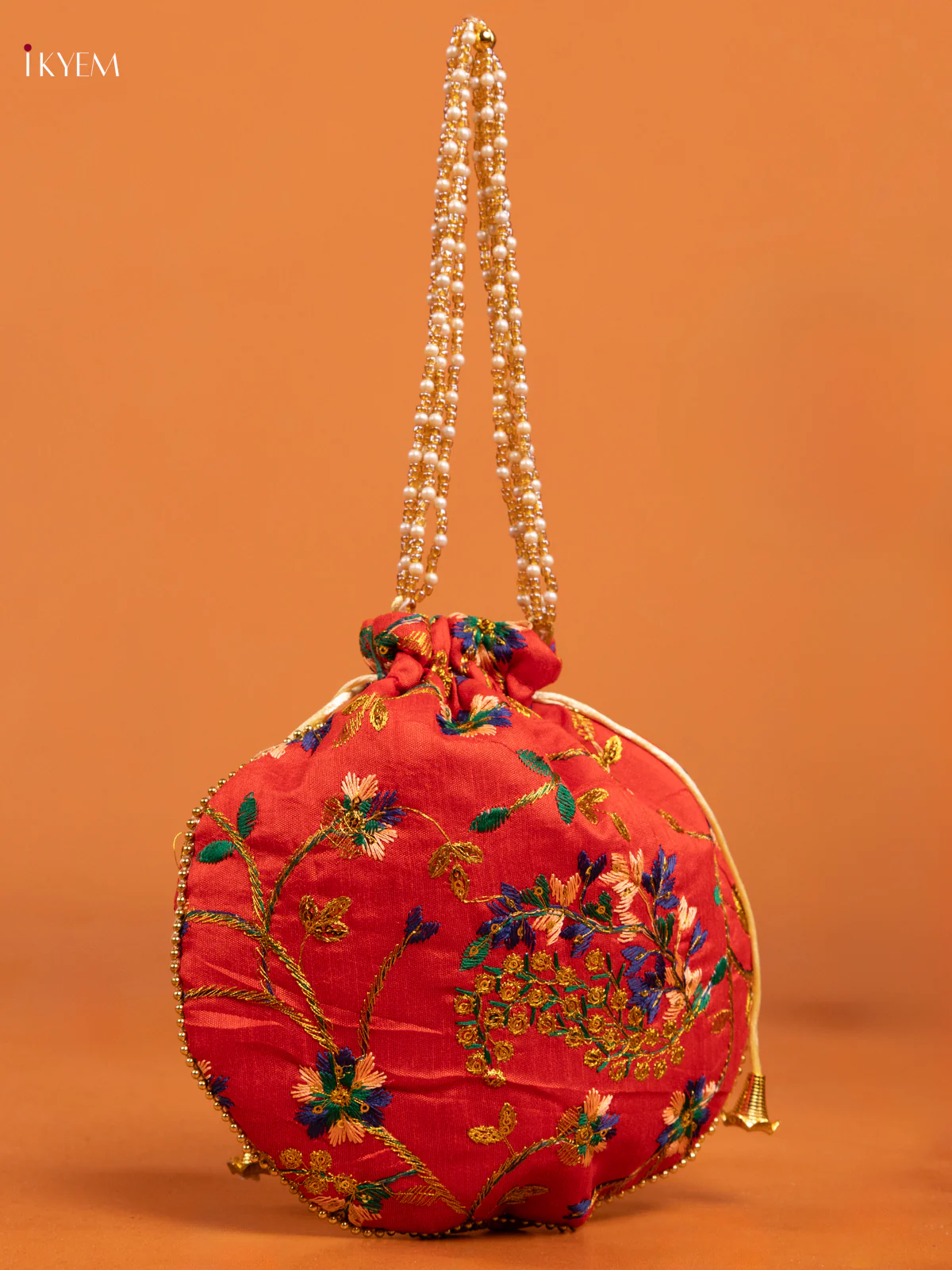 Embroidered Floral Design Potli Bag Red - KD26521