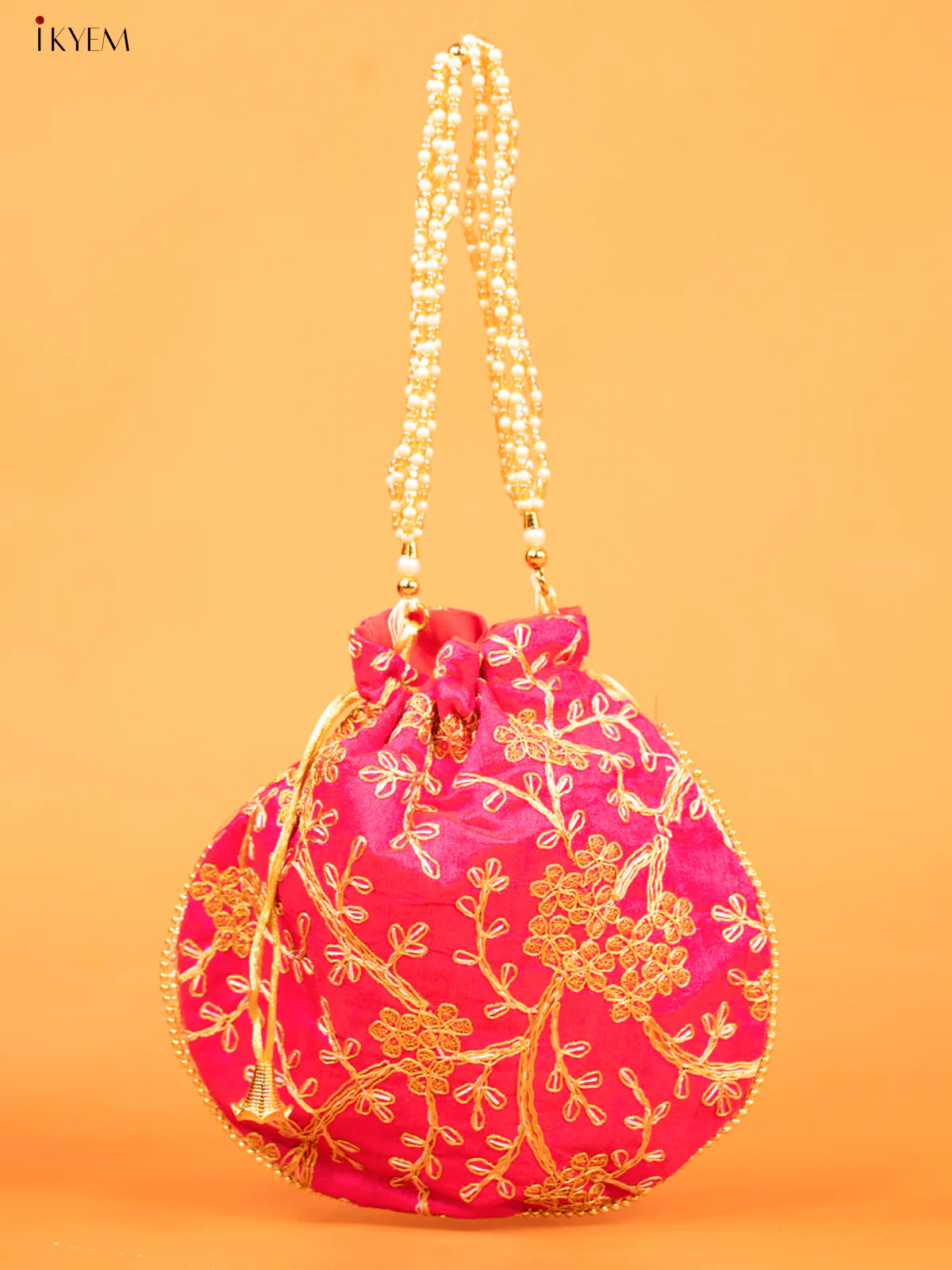Floral Design gold zari work Potli Bag Baby Pink - KD26539