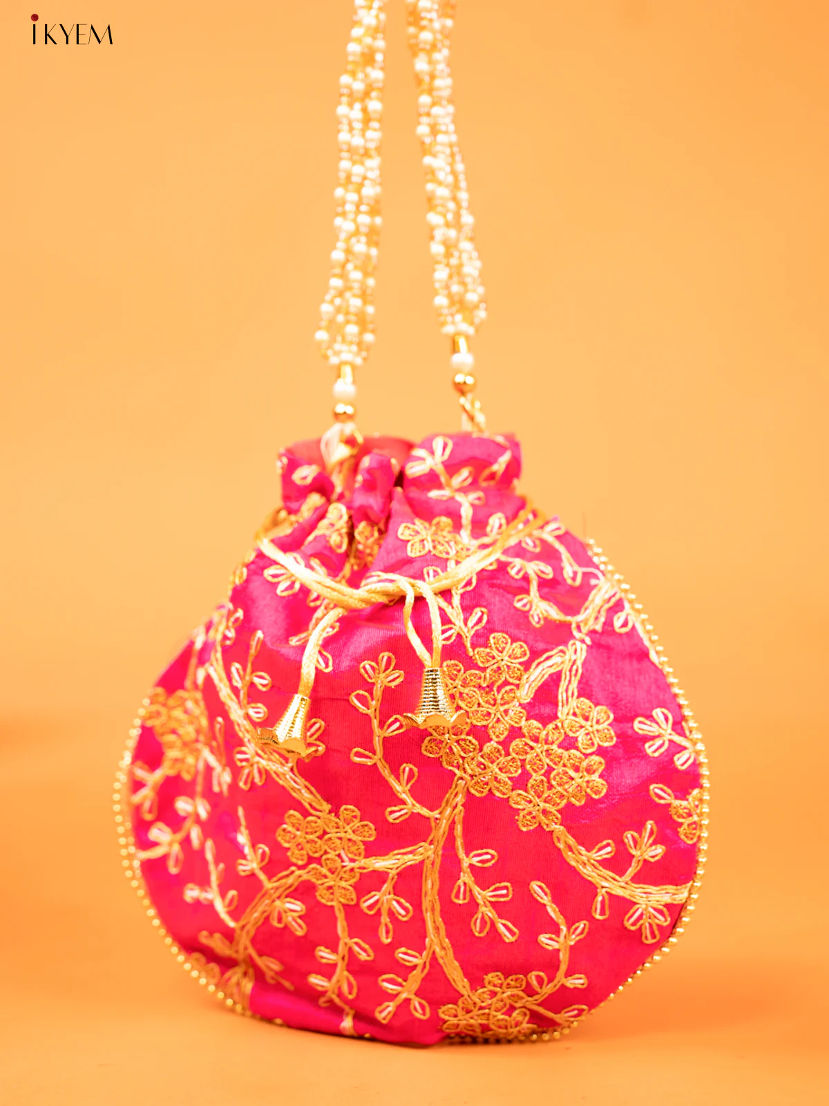 Floral Design gold zari work Potli Bag Baby Pink - KD26539 - Image 2