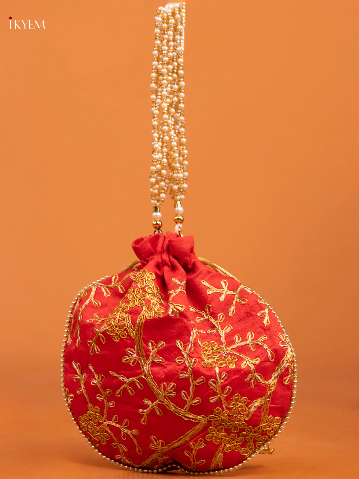 Floral Design gold zari work Potli Bag Off White - KD26544