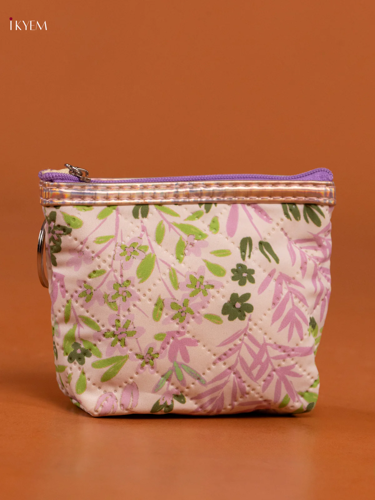 Floral Printed Small Coin Pouch with 1 Compartments - Violet - KD26568