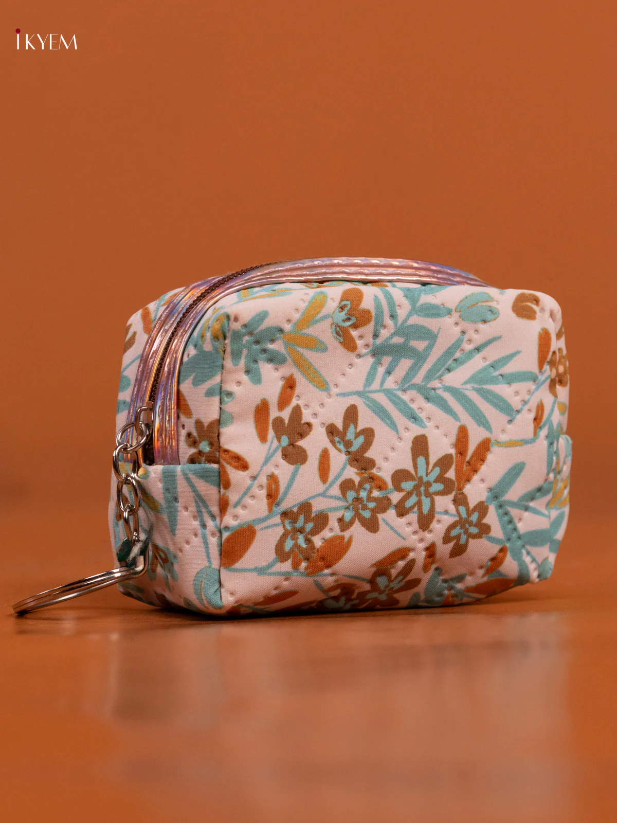 Floral Printed Small Coin Pouch with 1 Compartment - Brown - KD26569