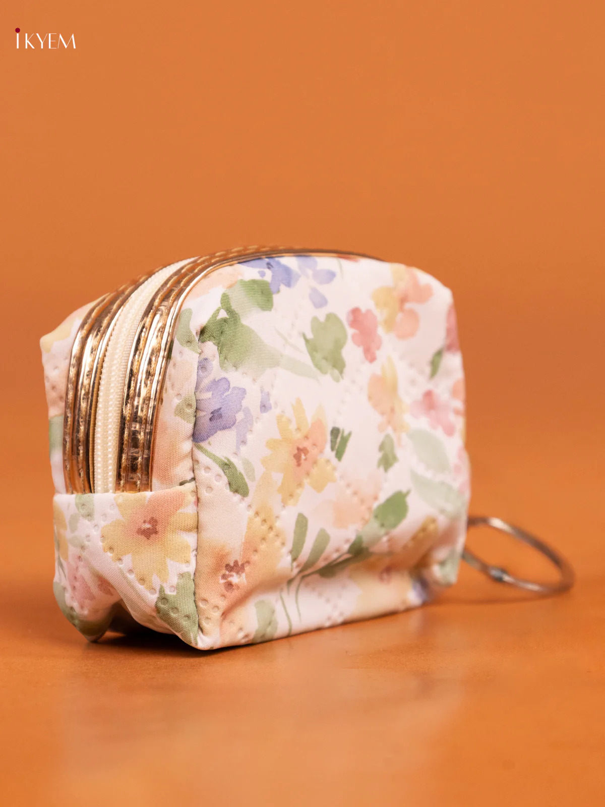 Floral Printed Small Coin Pouch with 2 Compartments - cream - KD26571 - Image 2